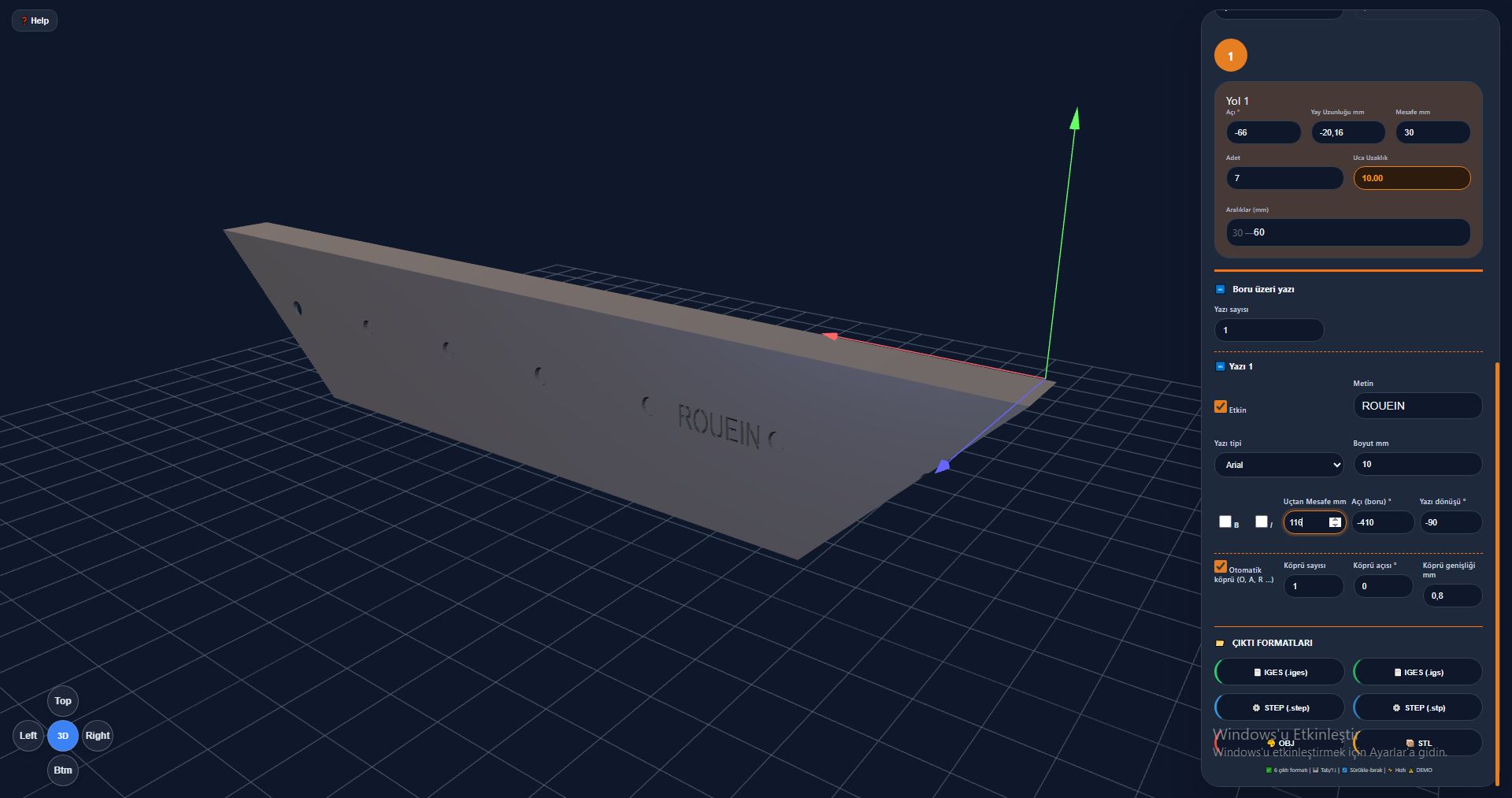 PipeDesigner UI — engraved ROUEIN text on profile